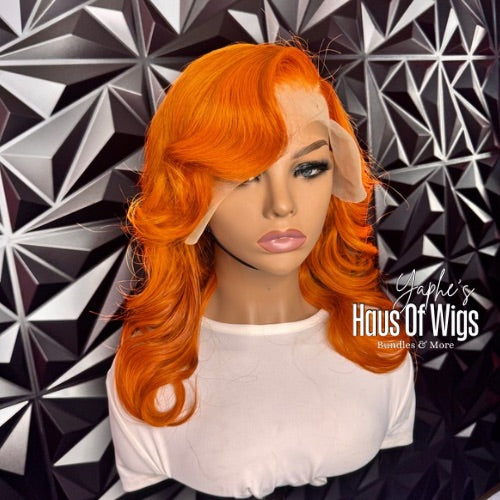 14” Lacefrontal Wig Transparent Lace 13/4 Custom Color Orange