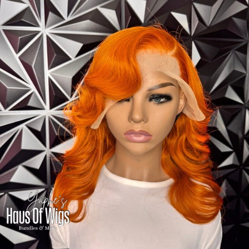 14” Lacefrontal Wig Transparent Lace 13/4 Custom Color Orange
