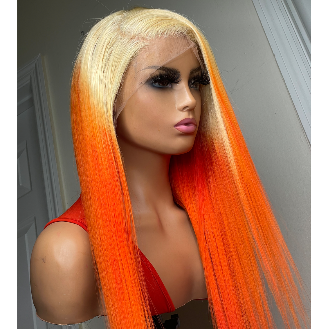 Brazilian Lace Frontal Wig (Straight, 613 Blond, Custom Orange)