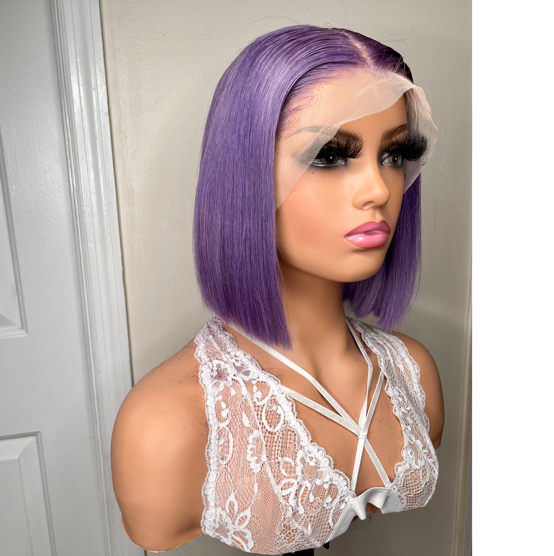 Brazilian Lace Frontal Wig (Straight Bob, Custom Purple)