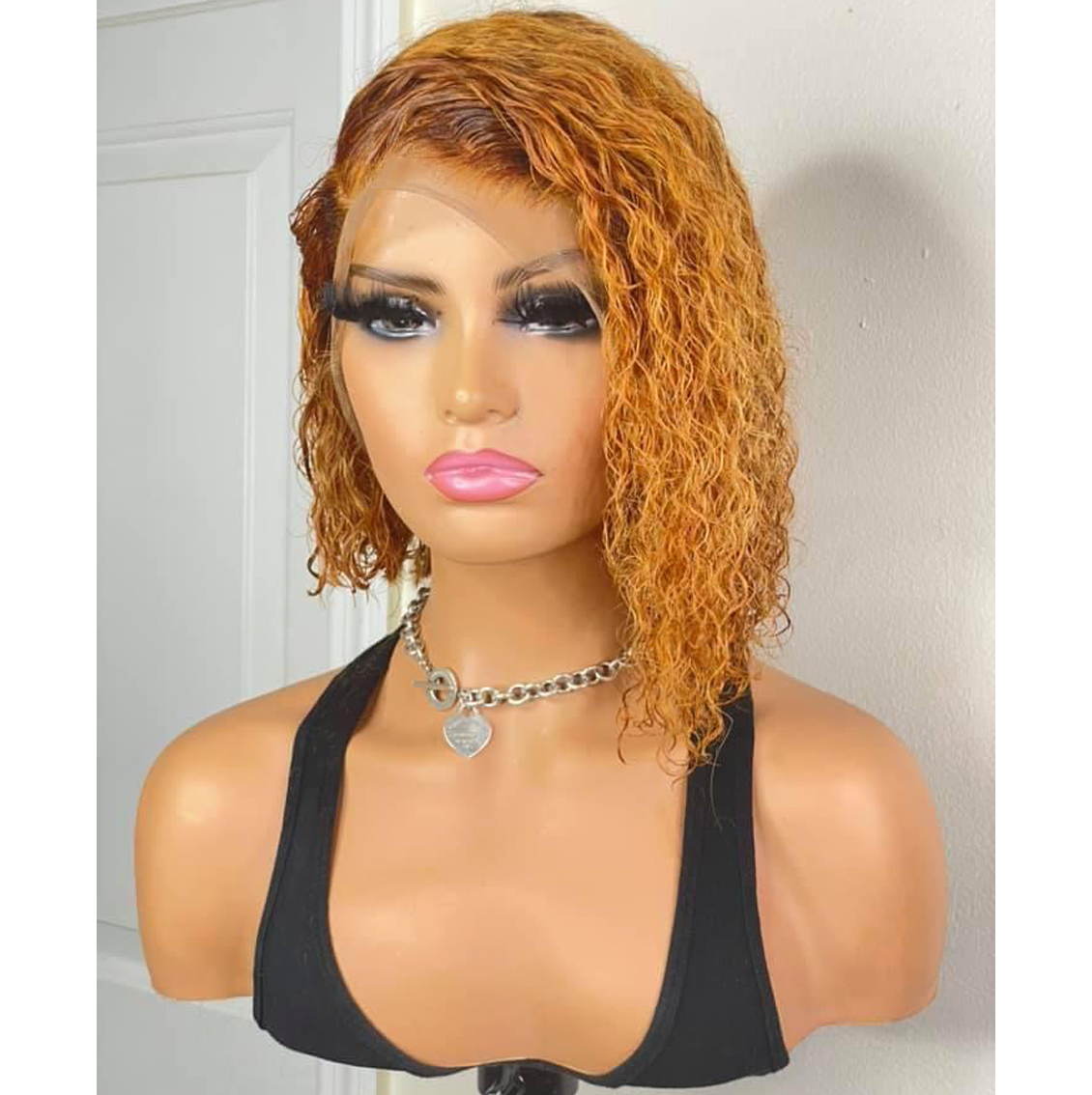 Brazilian Lace Frontal Wig (Deepcurly, Bob Cut, Ginger Color)