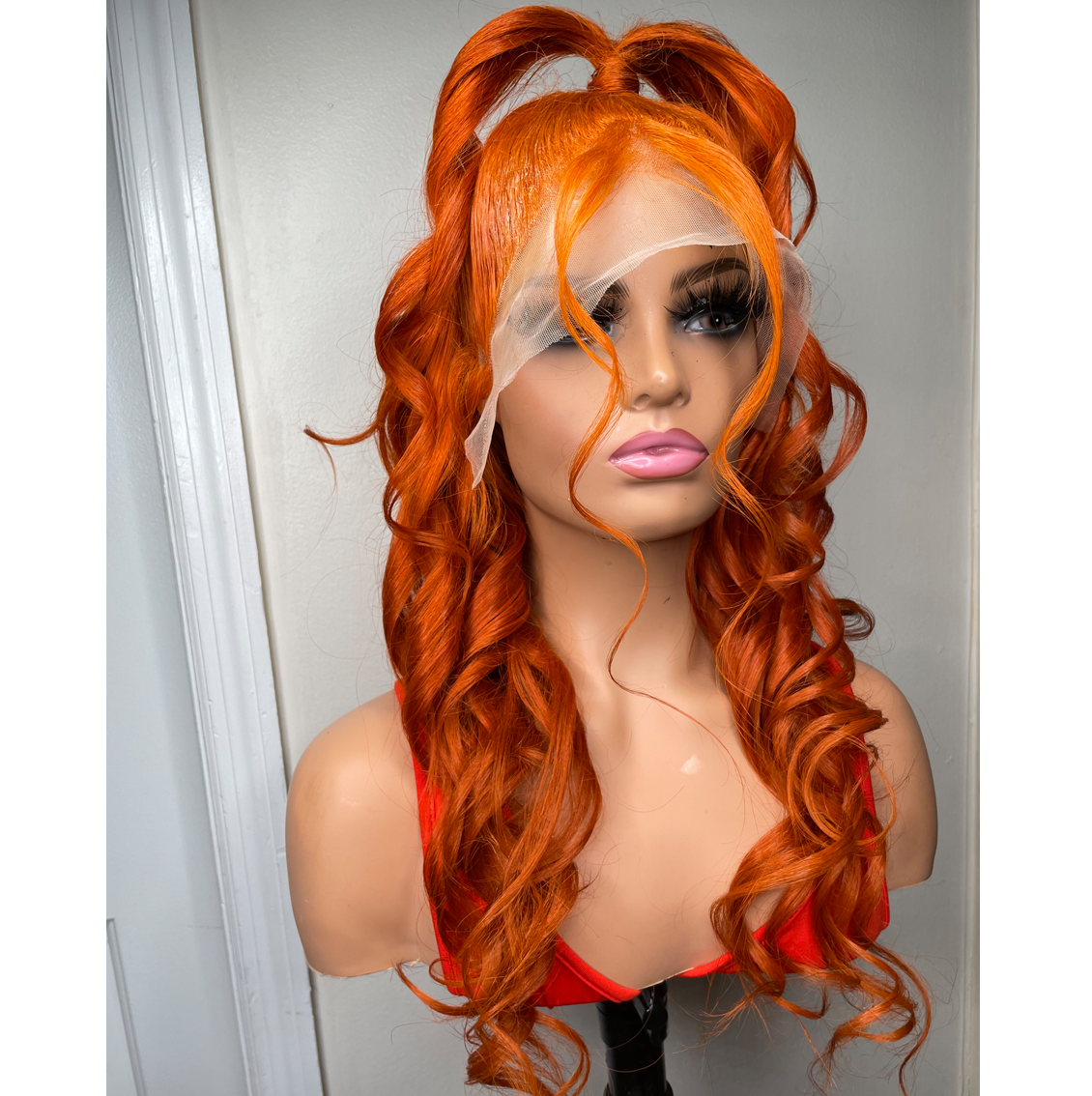 Custom Brazilian Lace Frontal Wig (Half-Up Half-Down, Custom Orange)