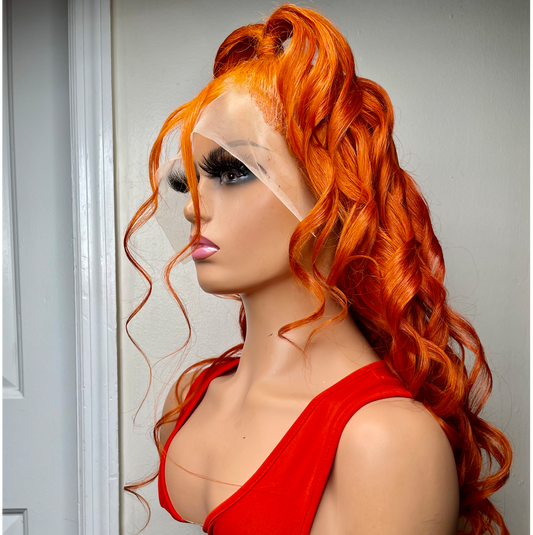 Custom Brazilian Lace Frontal Wig (Half-Up Half-Down, Custom Orange)